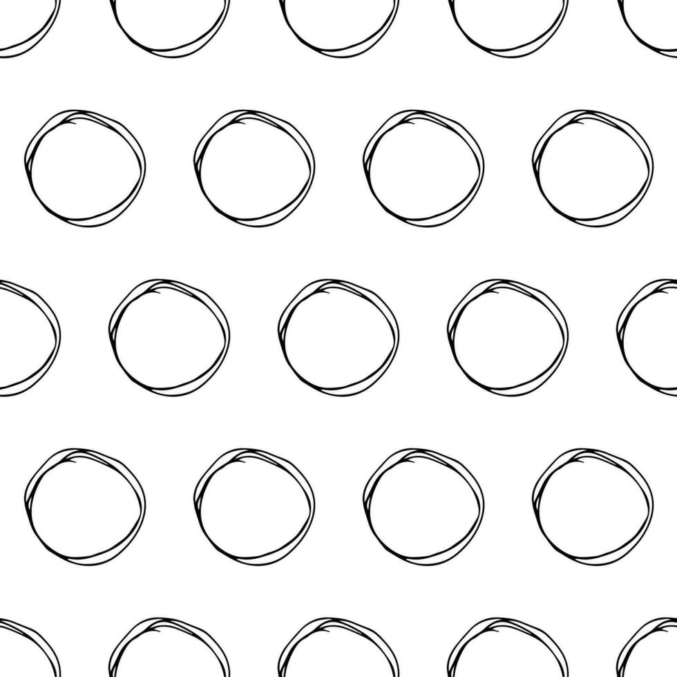 Seamless pattern with black sketch hand drawn brush scribble circles shape on white background. Abstract grunge texture. Vector illustration