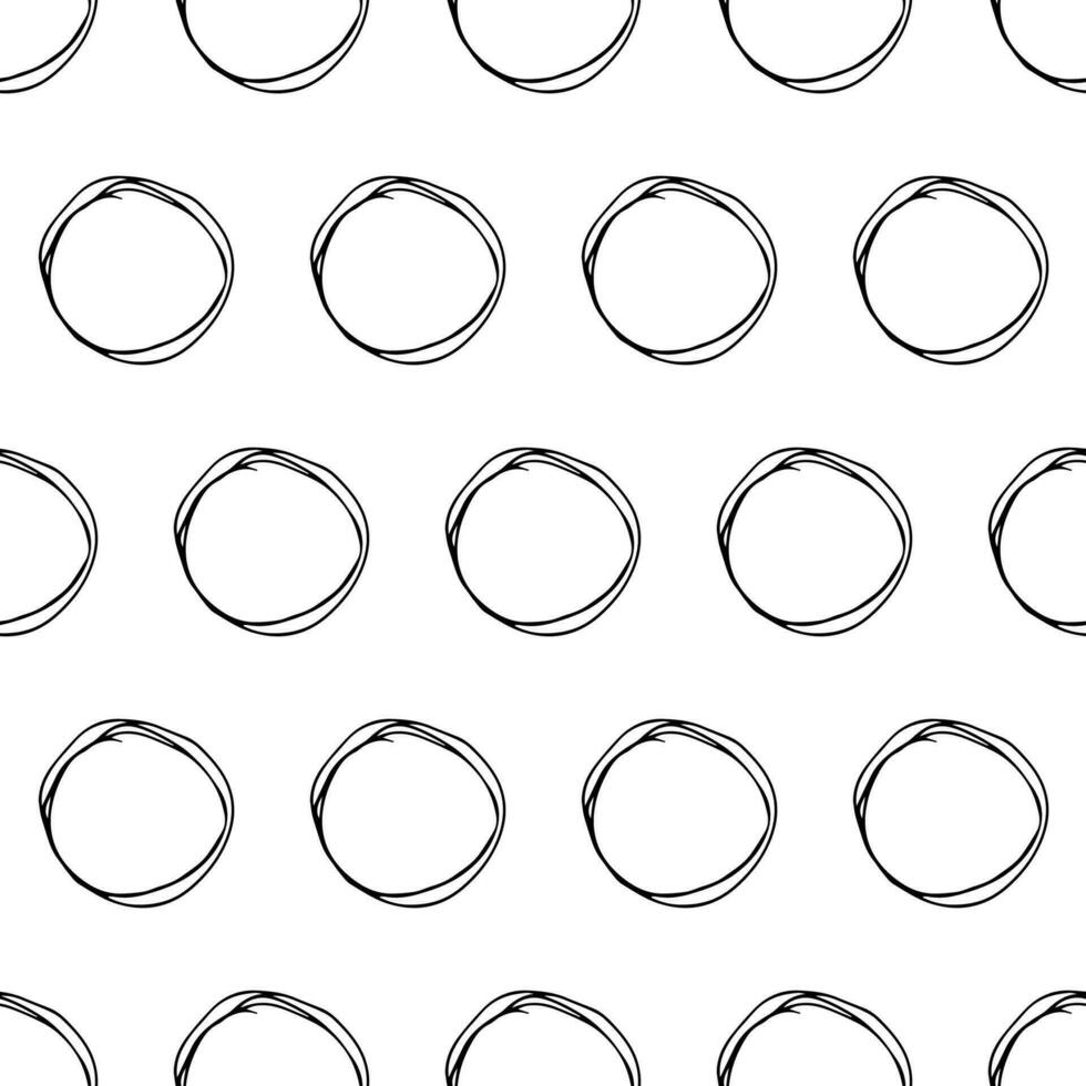 Seamless pattern with black sketch hand drawn brush scribble circles shape on white background. Abstract grunge texture. Vector illustration