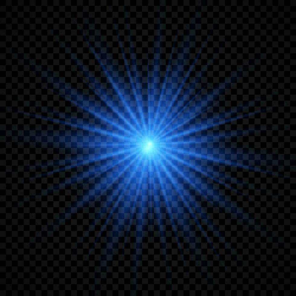 efecto de luz de destellos de lente. luces azules brillantes efectos de estallido estelar con destellos vector