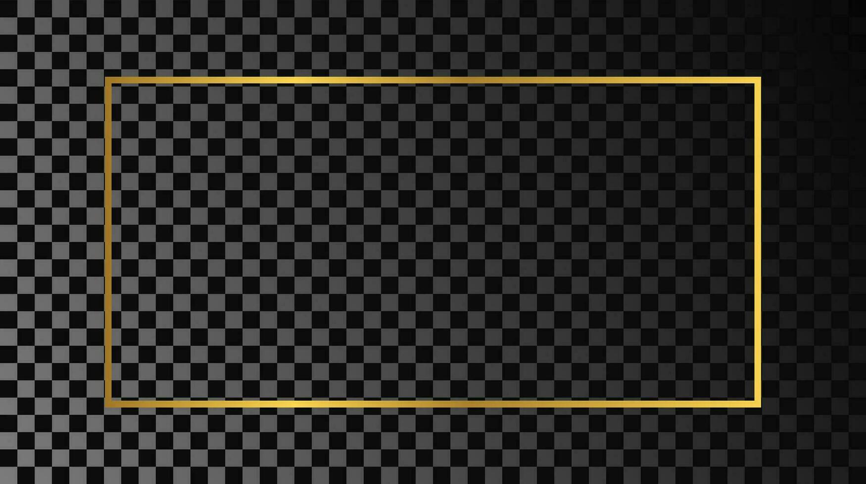 Gold glowing rectangular shape frame isolated on dark vector