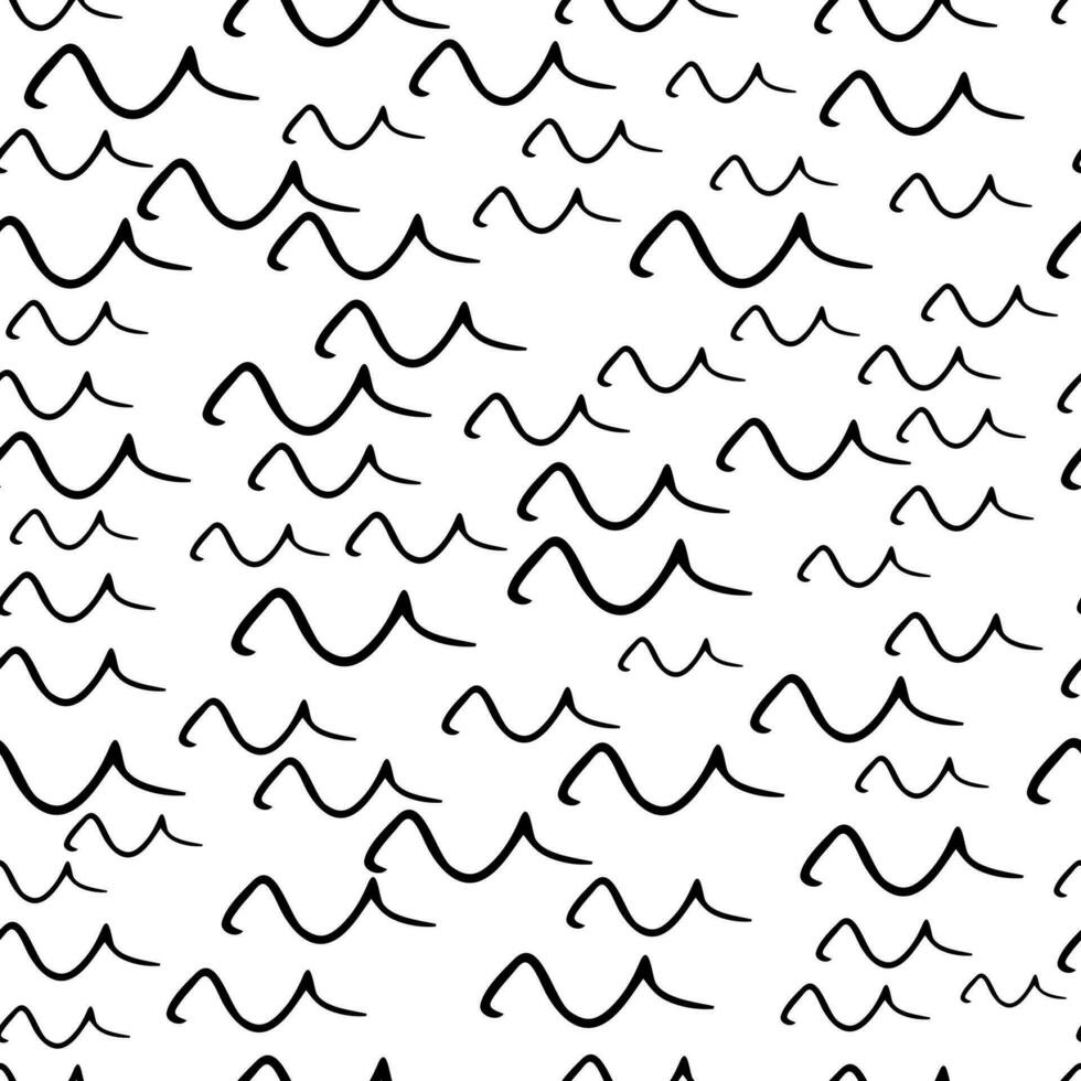 Seamless pattern with black hand drawn doodle wavy lines on white background. Abstract grunge texture. Vector illustration