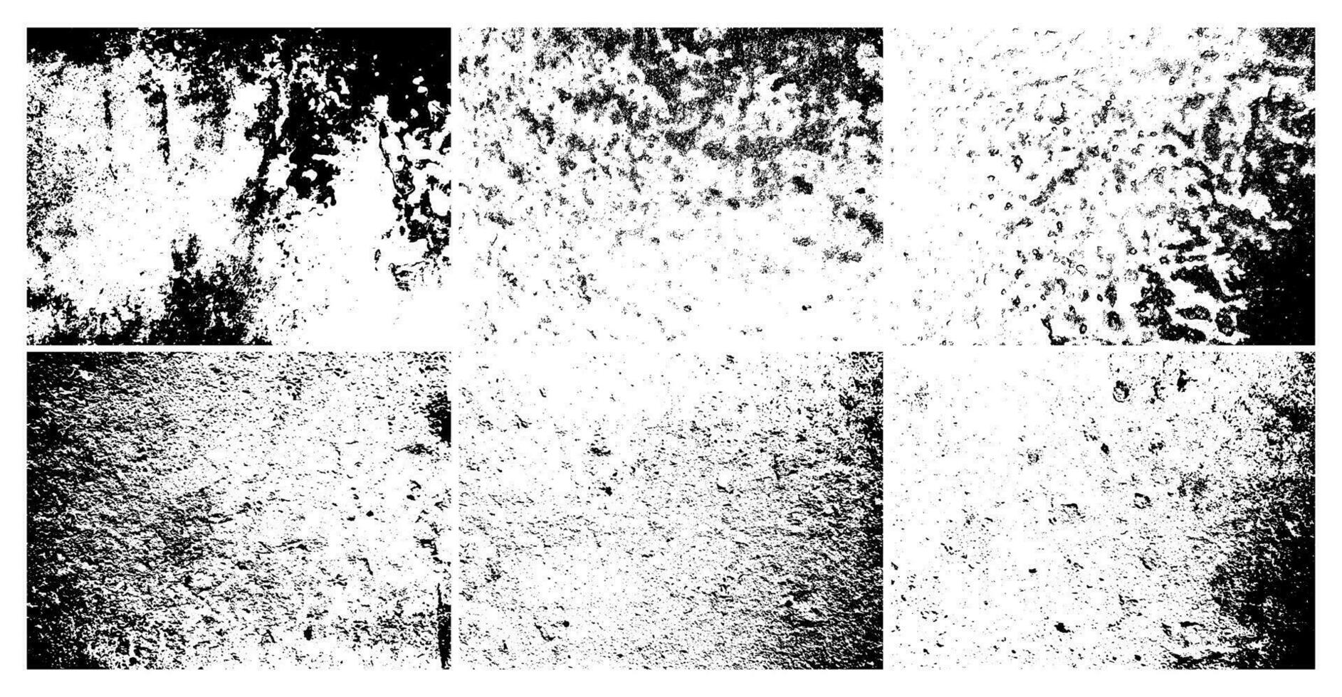 Grunge grainy dirty texture. Set of six abstract urban distress overlay backgrounds. Vector illustration
