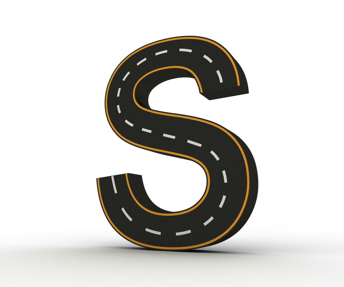 Alphabet symbols of the Figures in the form of a road with white and yellow line, 3d rendering photo