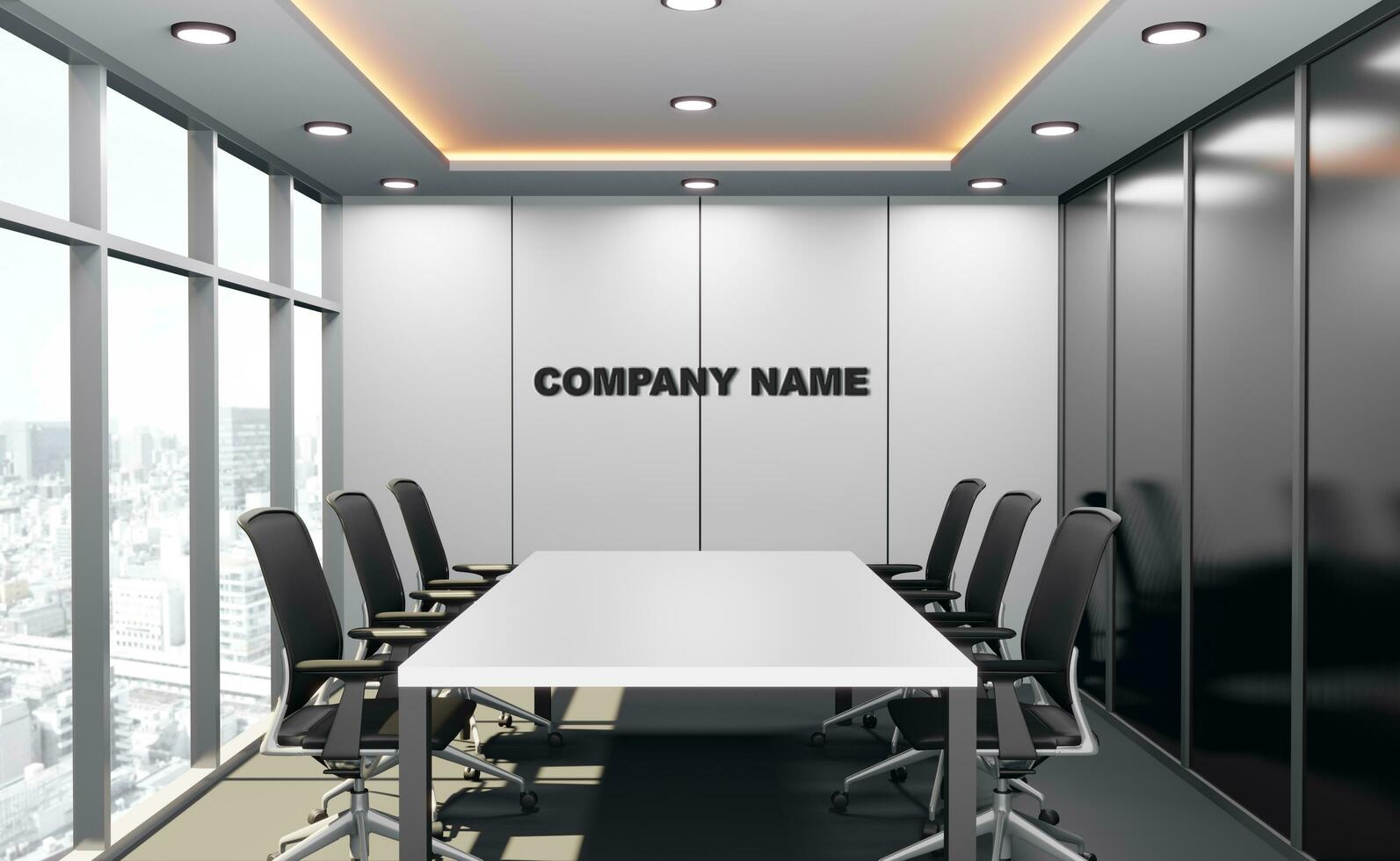 Meeting room for business, empty wall for company name, 3d rendering. photo