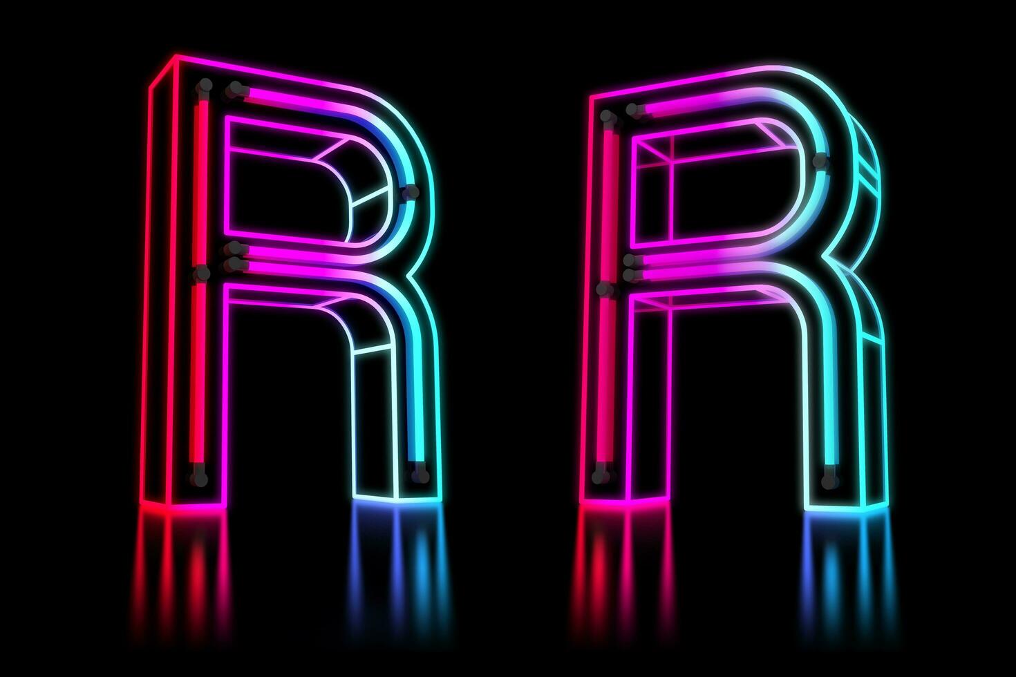 Glowing Colorful Neon Alphabet. 3d rendering illustration photo