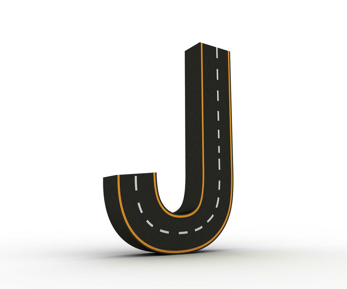 Alphabet symbols of the Figures in the form of a road with white and yellow line, 3d rendering photo