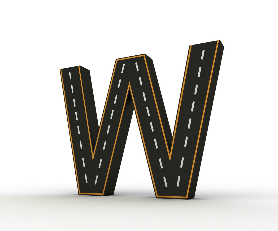 Alphabet symbols of the Figures in the form of a road with white and yellow line, 3d rendering photo