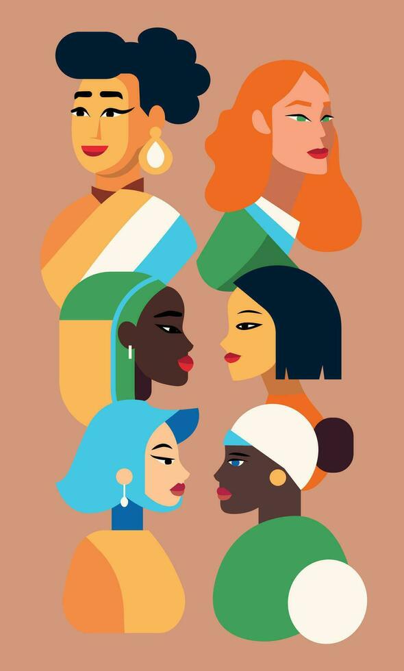 several beautiful women of different appearance and nationality vector