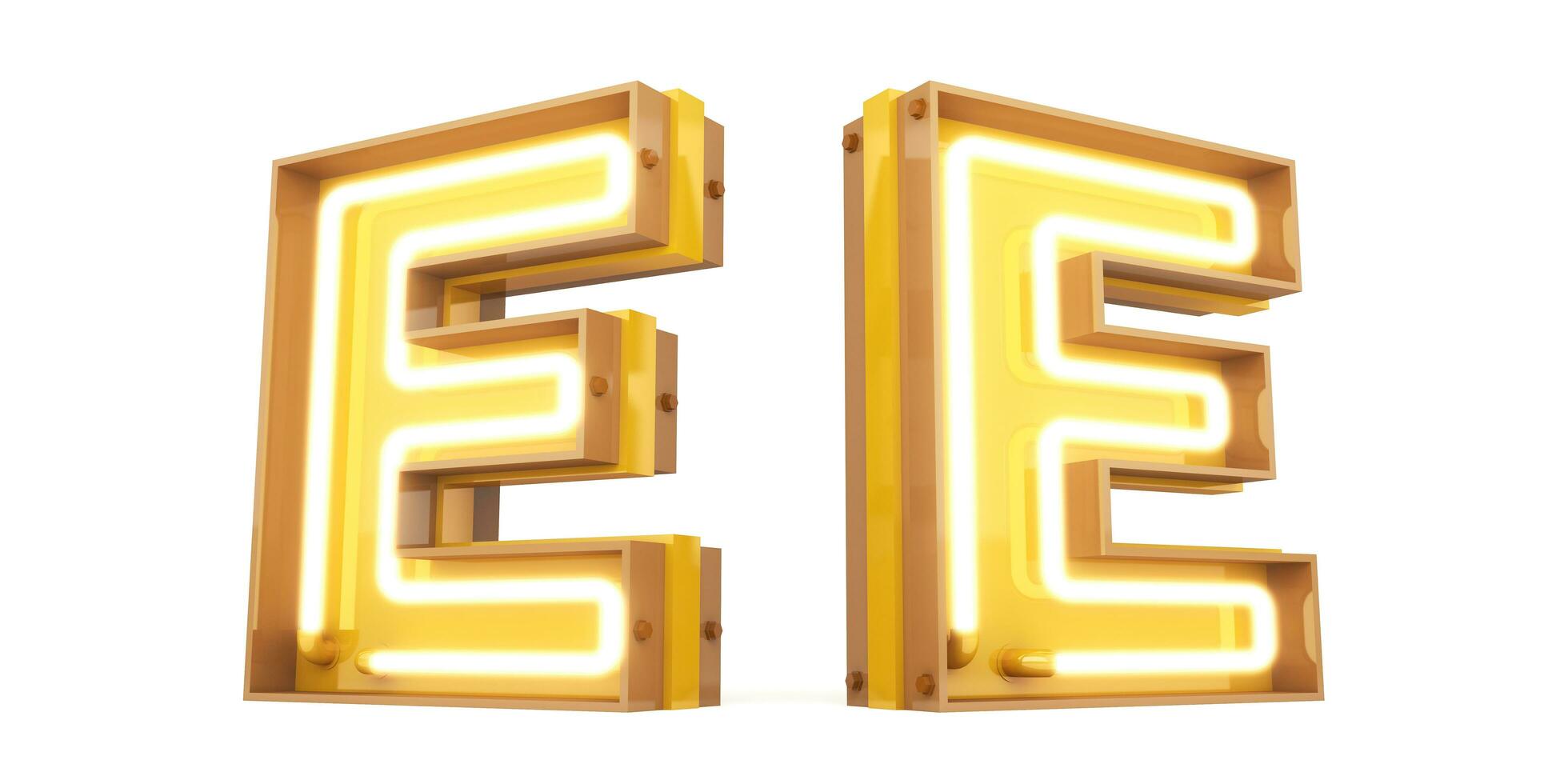 3d alphabet with neon light, 3drendering photo