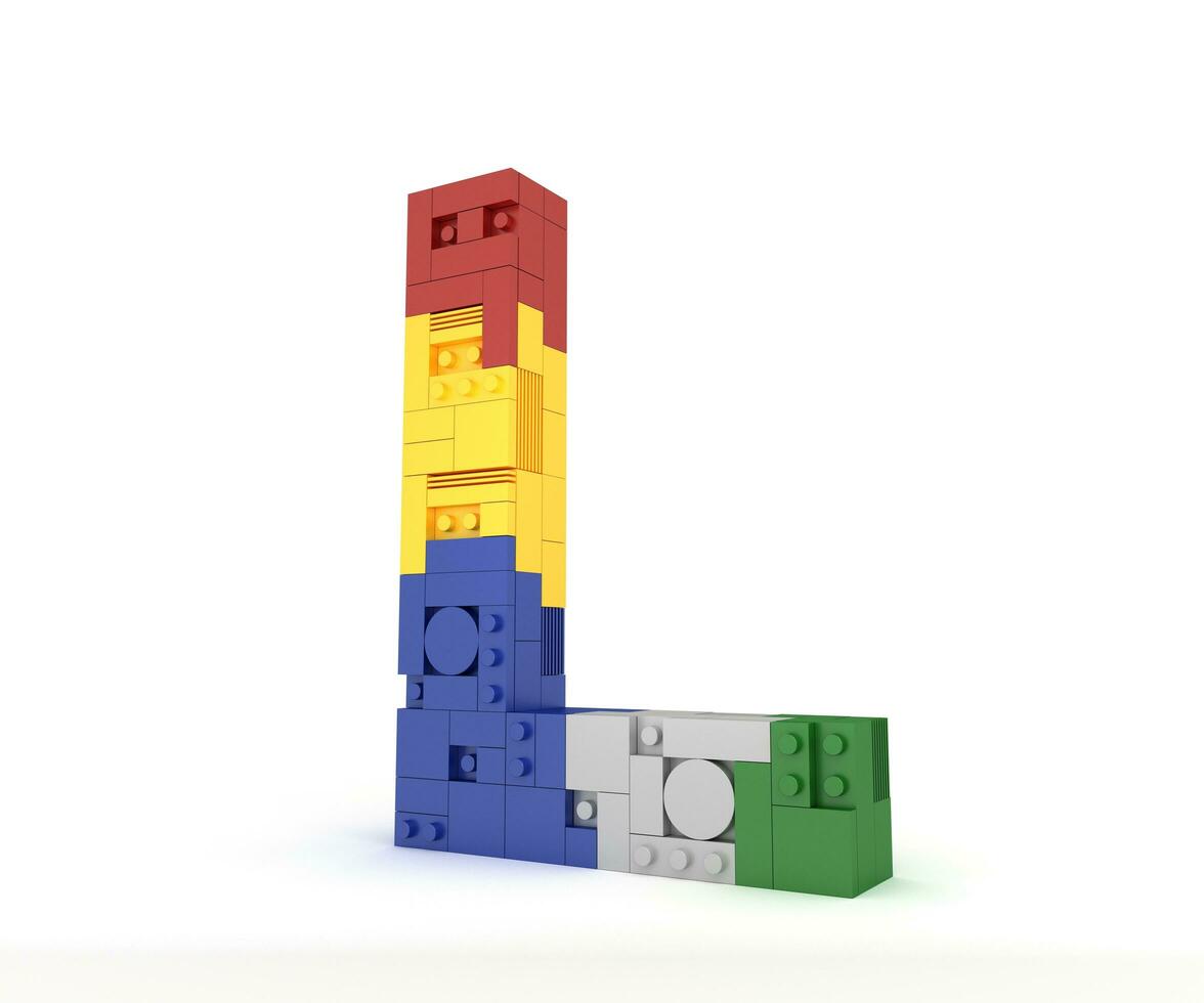 Alphabet Colorful block brick type Perspective font 3d Rendering on white background photo