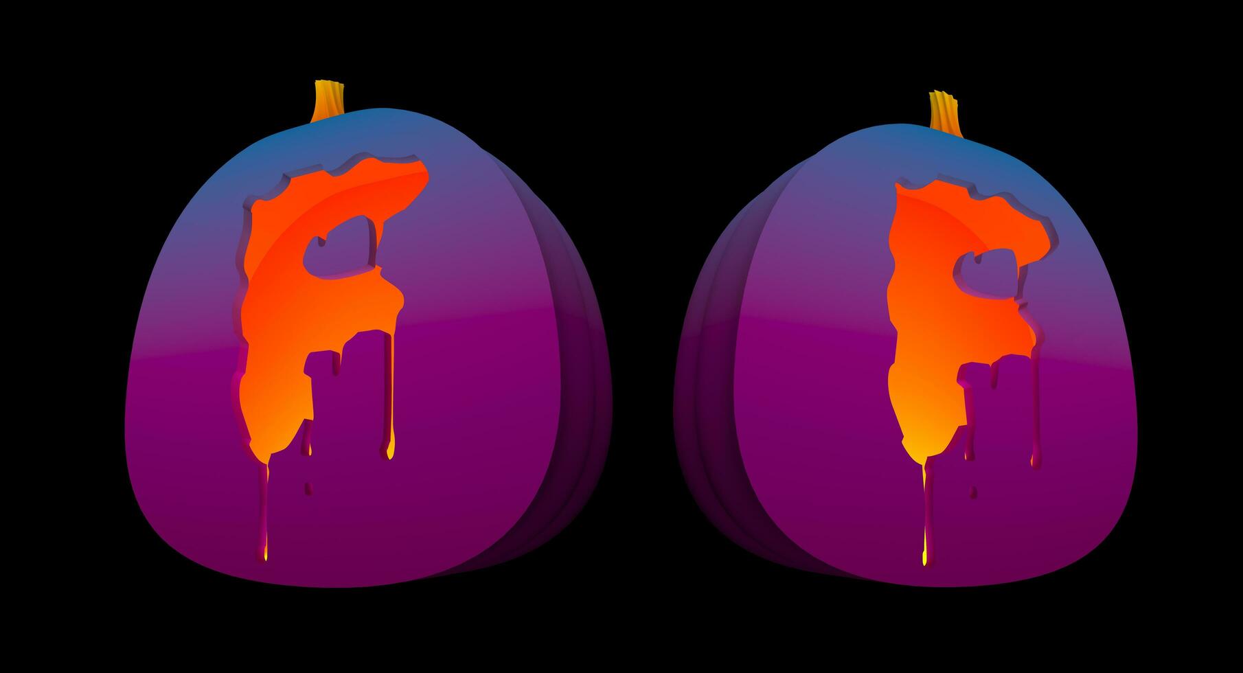 Halloween Pumpkins carved Alphabet glowing inside with clipping paths. photo