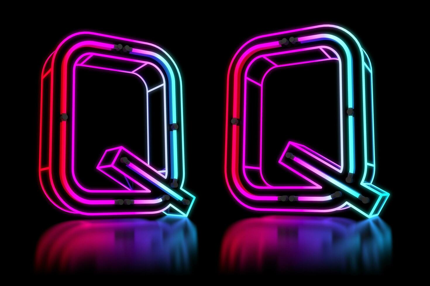 Glowing Colorful Neon Alphabet. 3d rendering illustration photo