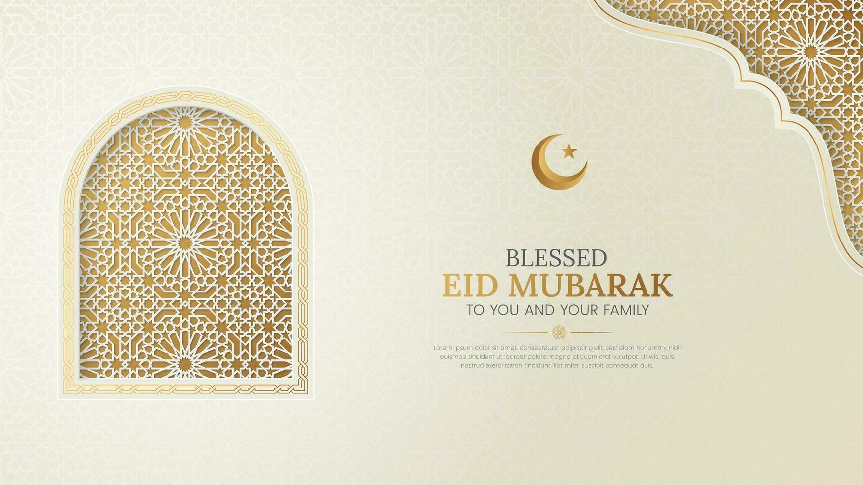 Eid Mubarak Islamic luxury background with Arabic pattern and border arch frame vector