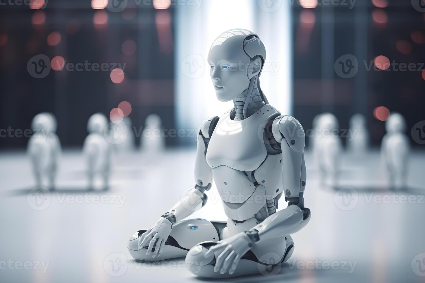 humanoid robot is relaxing doing yoga activity , photo