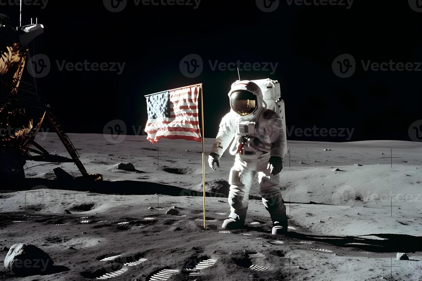 space astronaut landing on the surface of the moon , photo