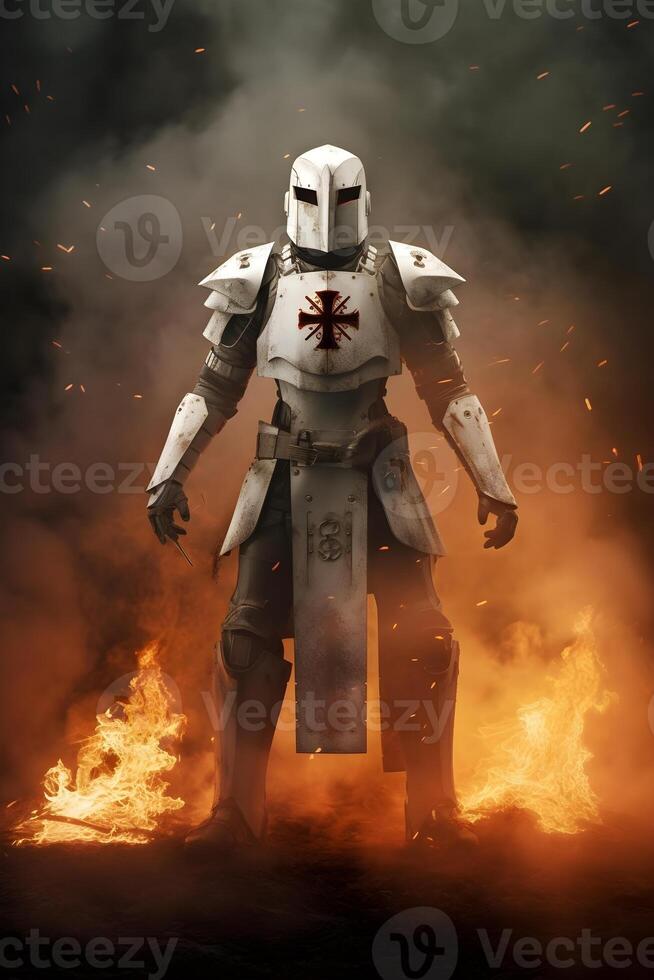 holy knight templar warrior robot ,generative ai photo