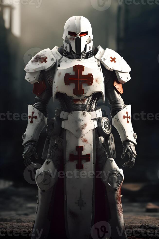 holy knight templar warrior robot ,generative ai photo