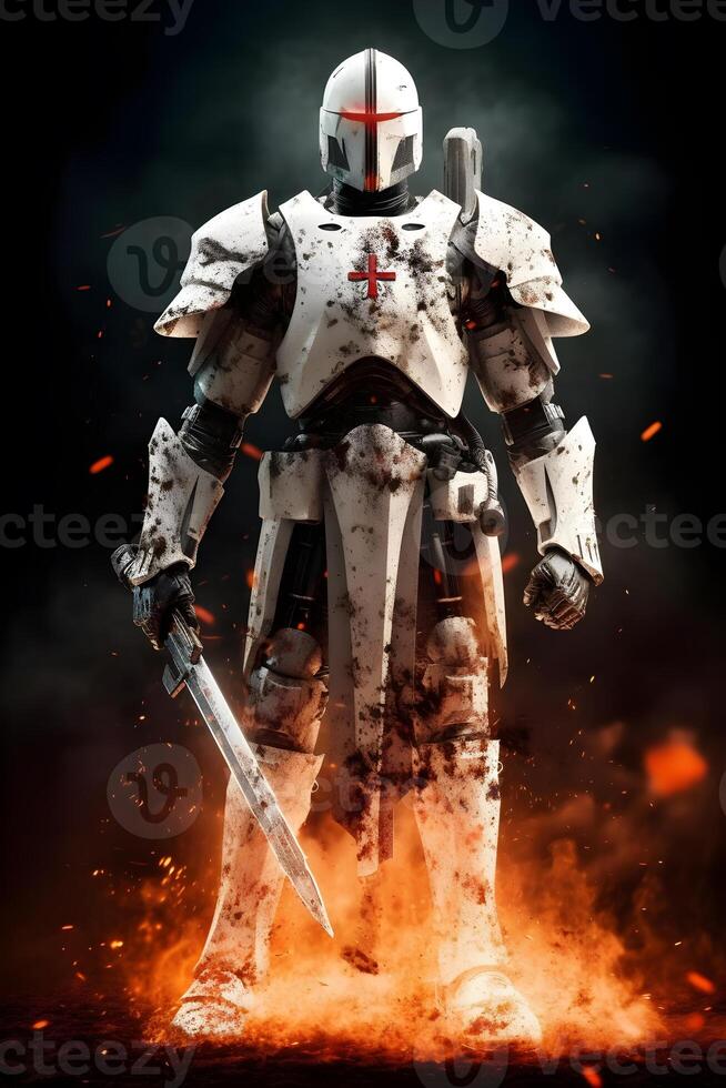 holy knight templar warrior robot ,generative ai photo