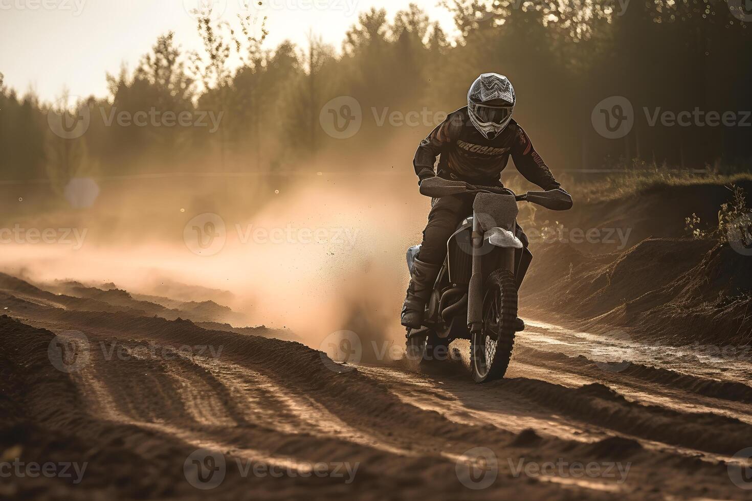 motocross race in muddy dirt arena ,generative ai photo