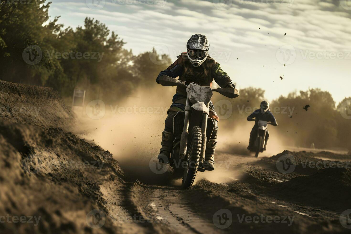 motocross race in muddy dirt arena ,generative ai photo