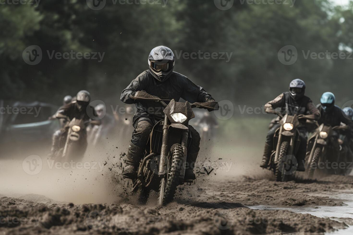 motocross race in muddy dirt arena , photo