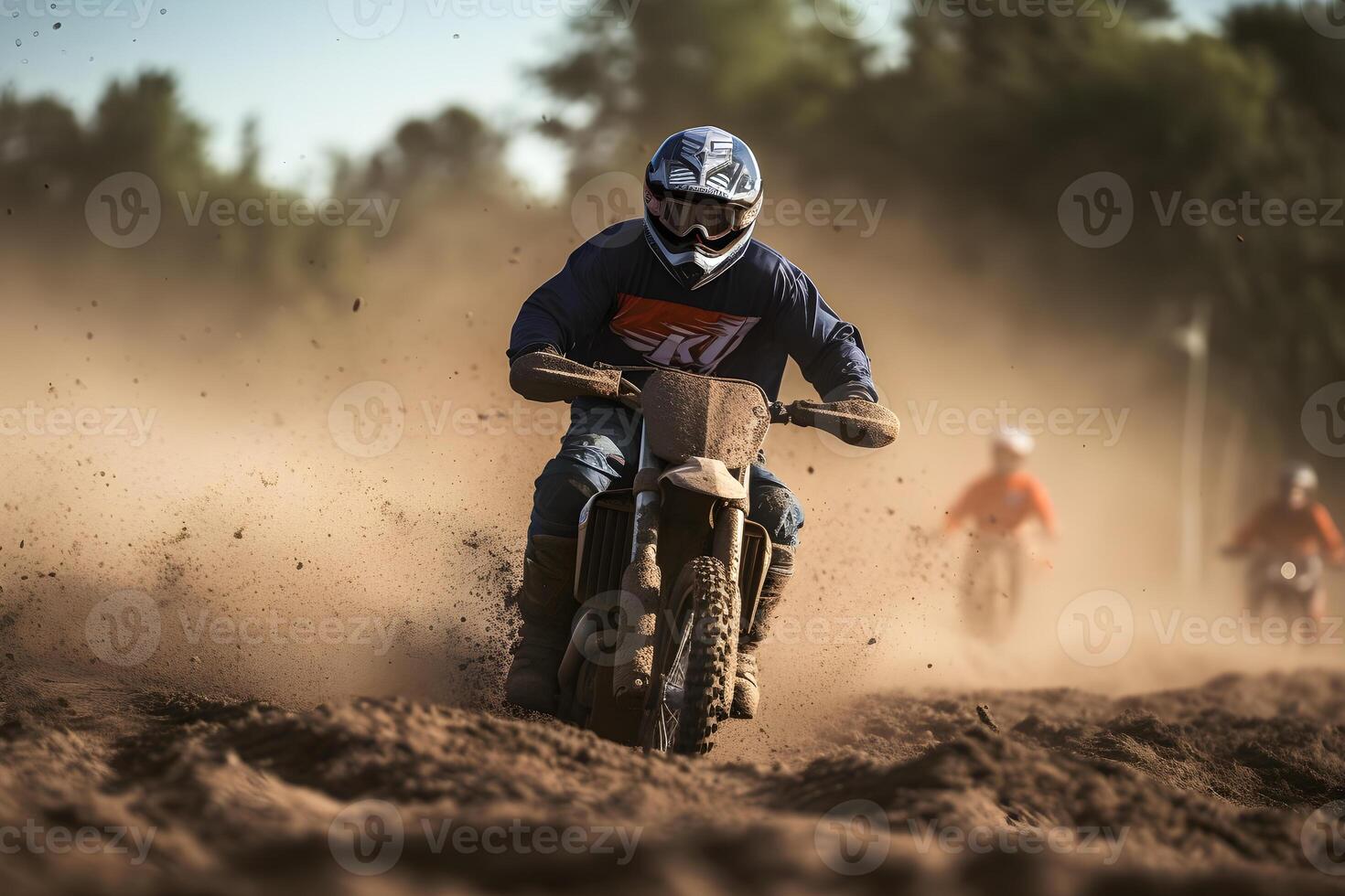 motocross race in muddy dirt arena ,generative ai photo