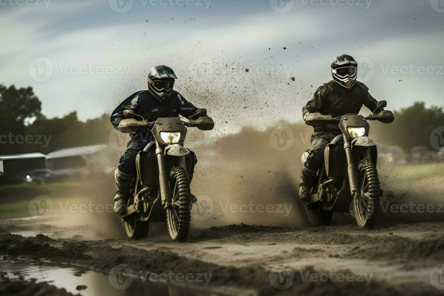 motocross carrera en lodoso suciedad arena ,generativo ai foto