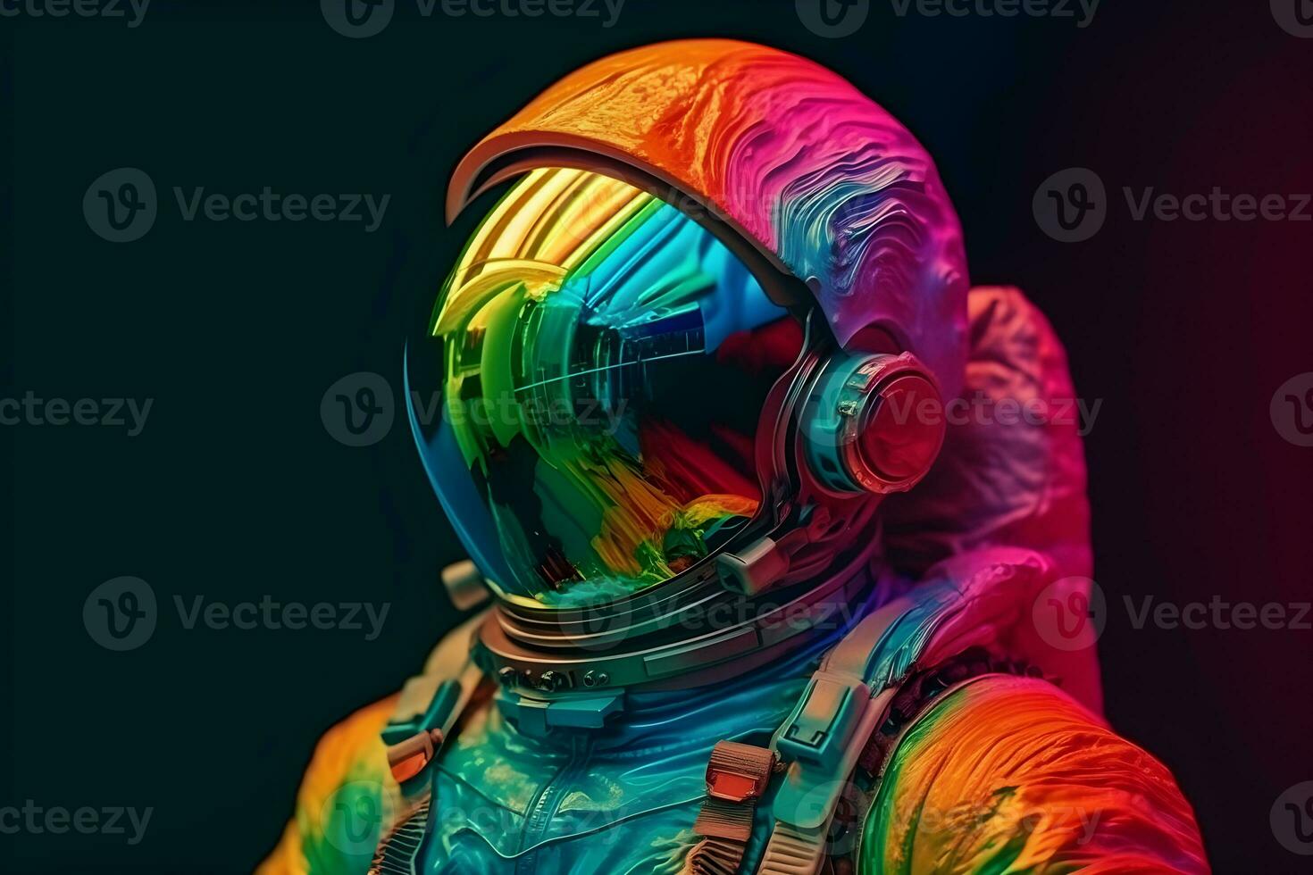 cosmonaut in front of colors of rainbow powder explosion ,generative ai photo