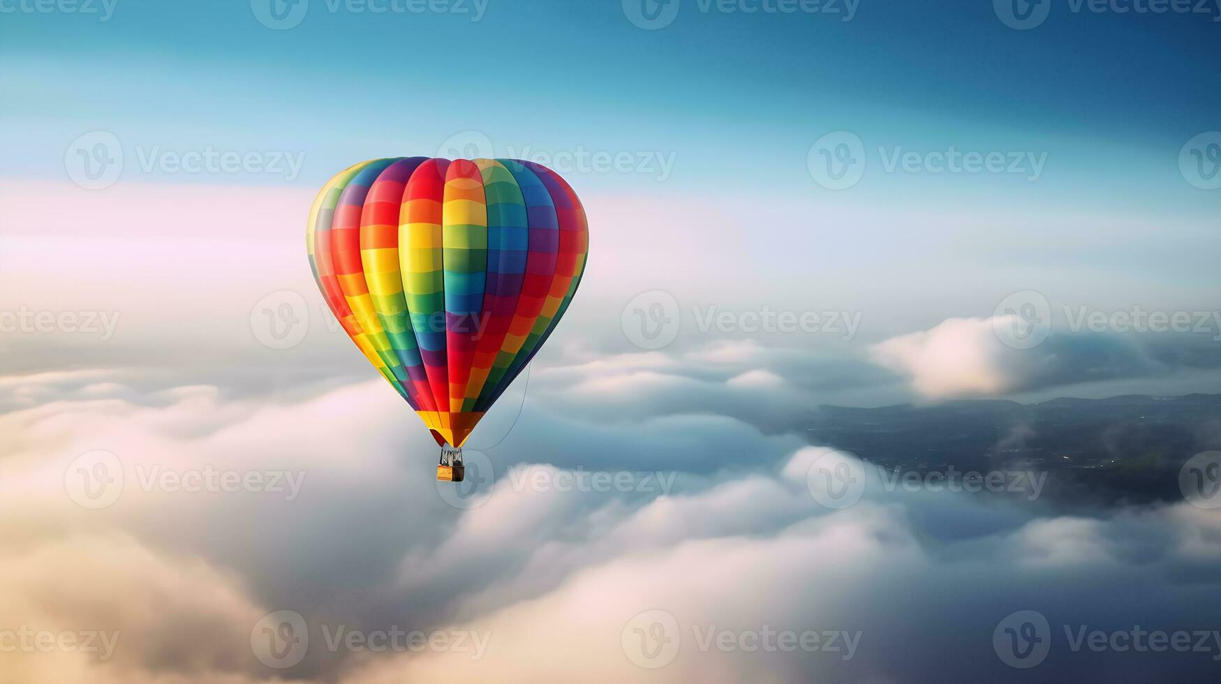 heart shaped hot air balloon with rainbow colors ,generative ai photo