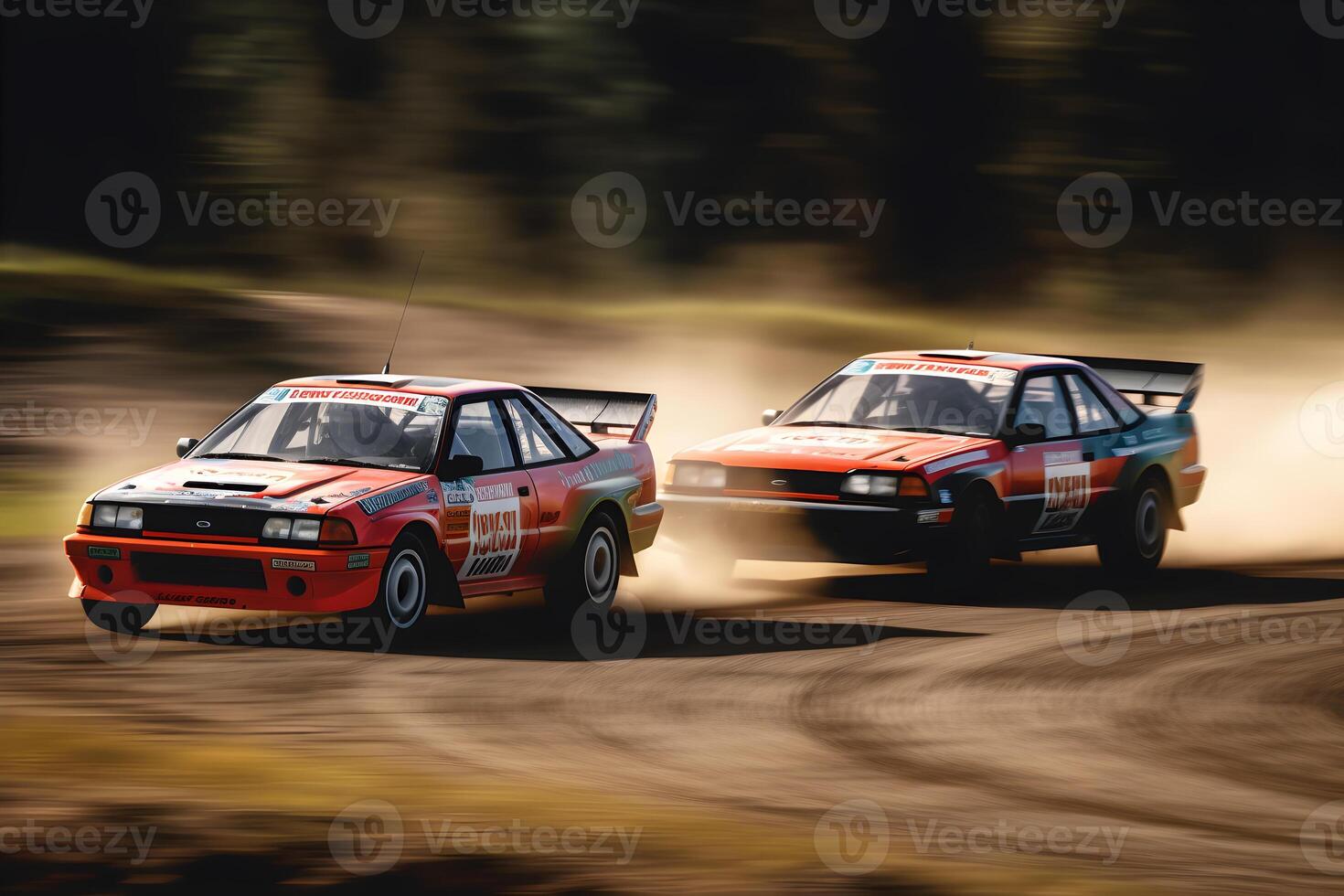 Photo Panning Rally Cars Overtaking Each Other on the dirt track ,