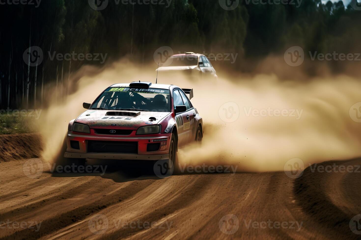 Photo Panning Rally Cars Overtaking Each Other on the dirt track ,