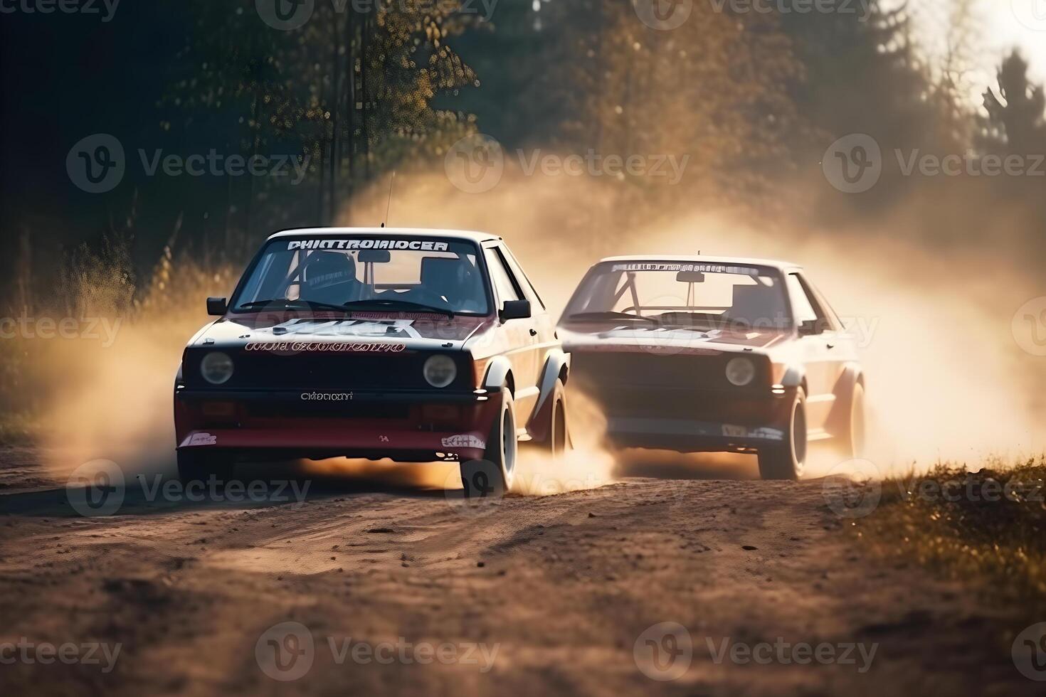 Photo Panning Rally Cars Overtaking Each Other on the dirt track ,