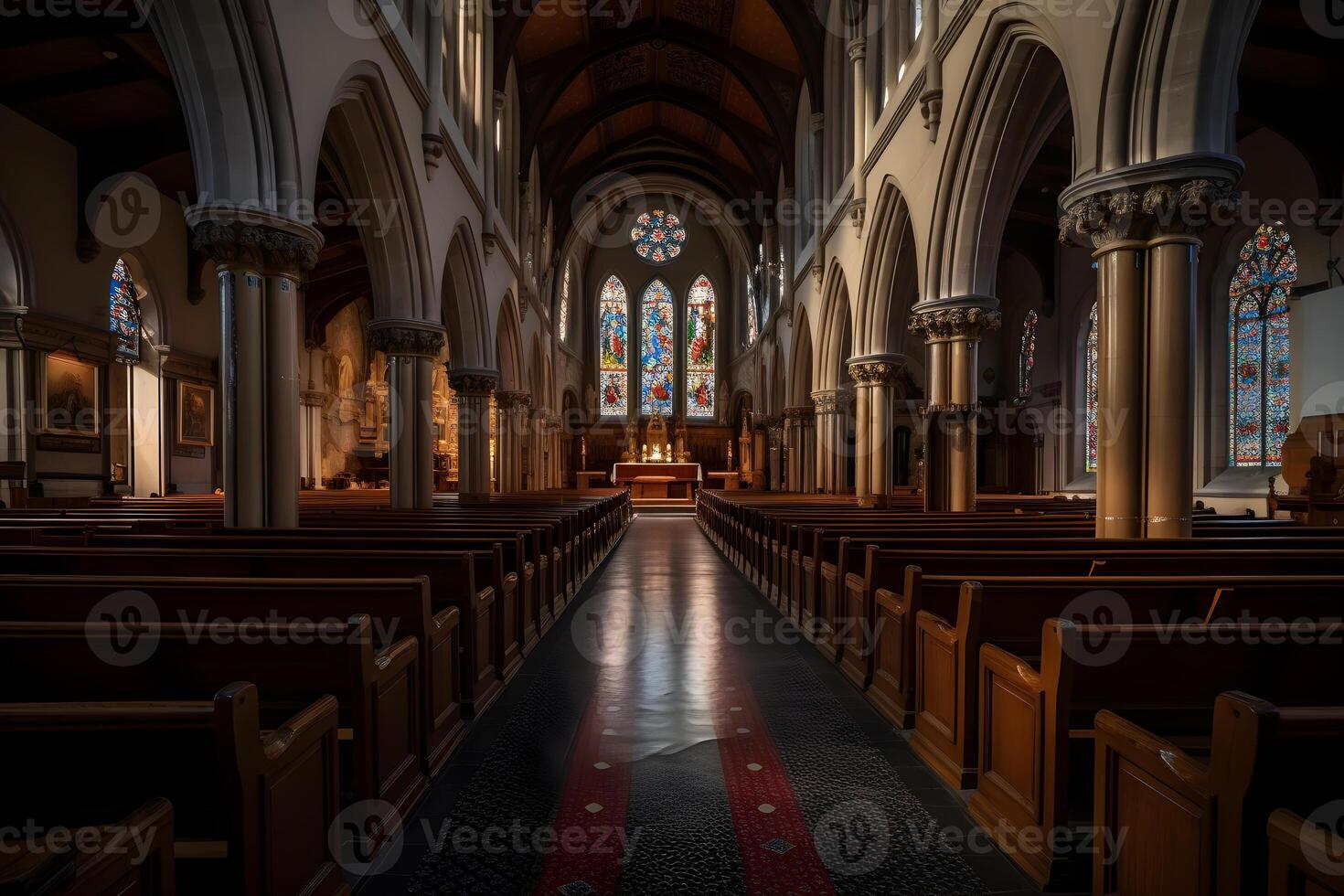 classic church interior front view , photo