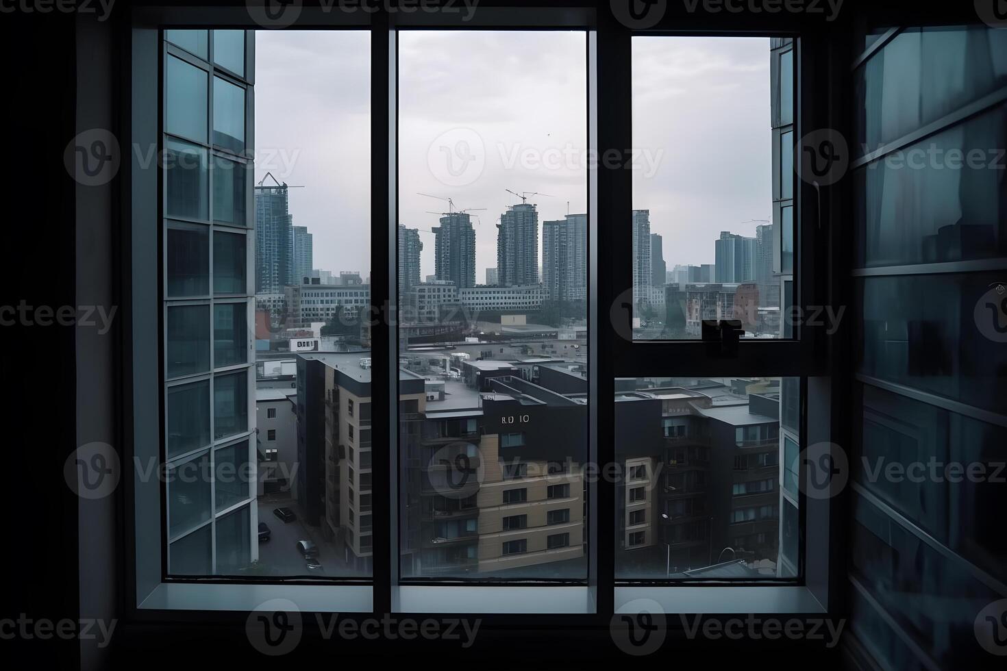 view of urban buildings from apartment window , photo
