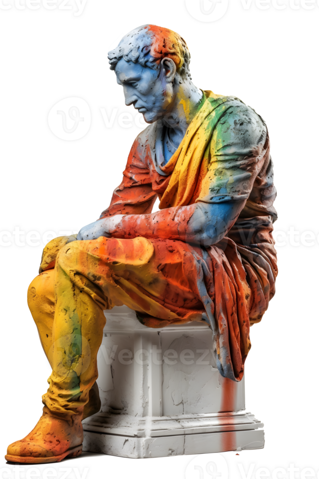ancient greek philosopher statue isolated on transparent background , png