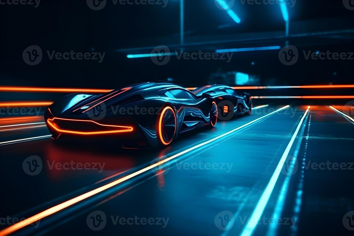 futuristic car race with neon effect , photo