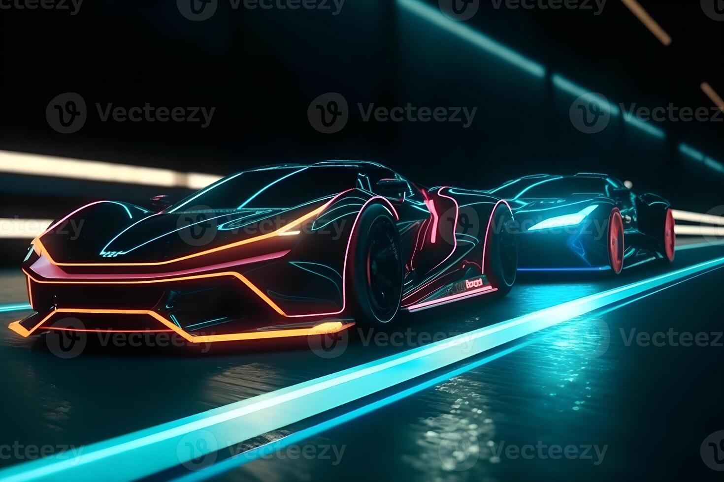 futuristic car race with neon effect , photo