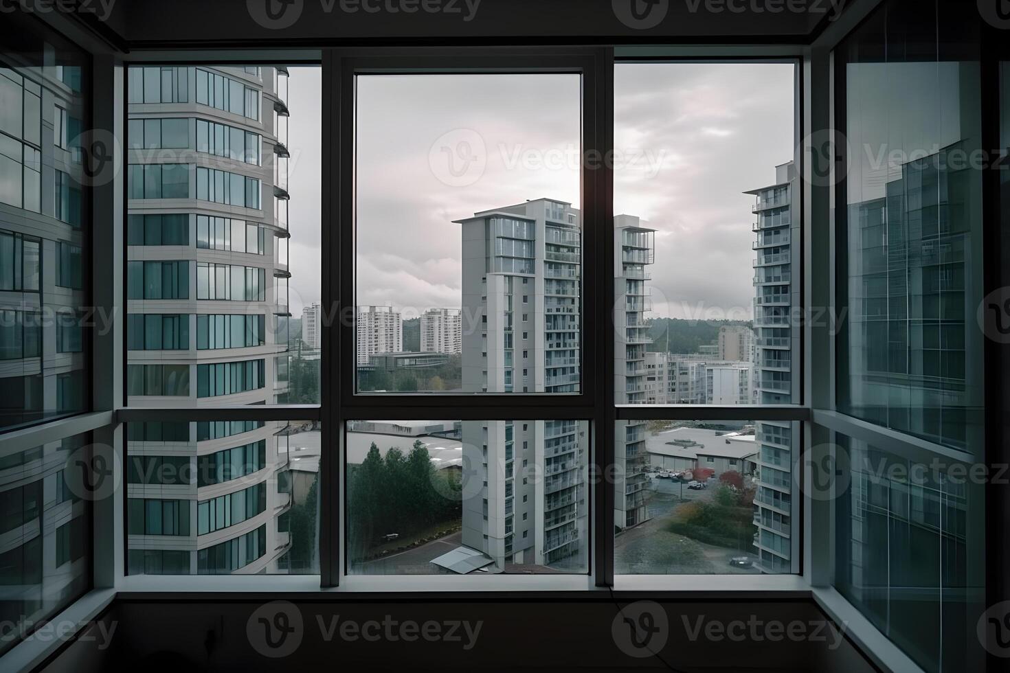 view of urban buildings from apartment window , photo