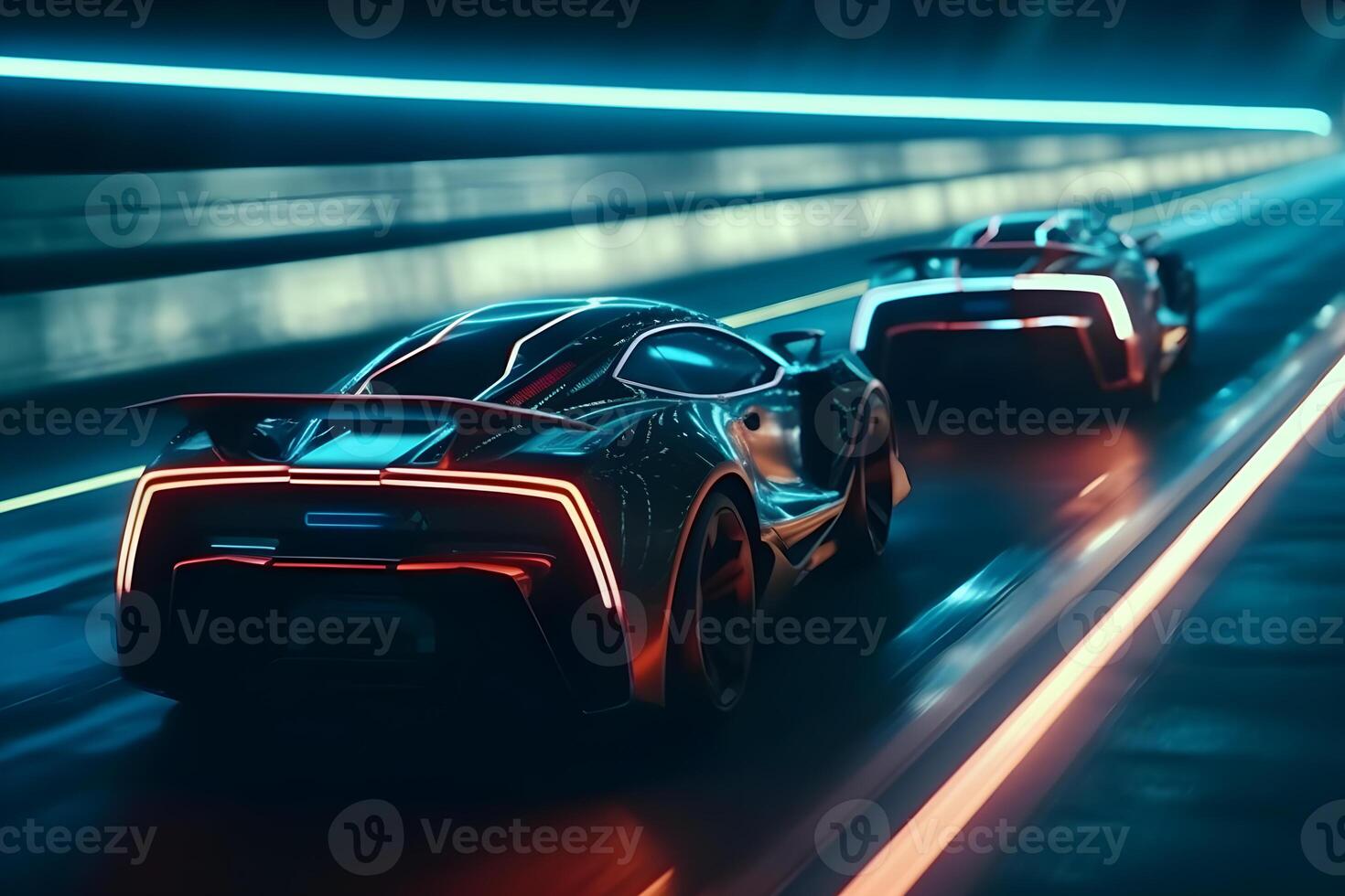 futuristic car race with neon effect , photo