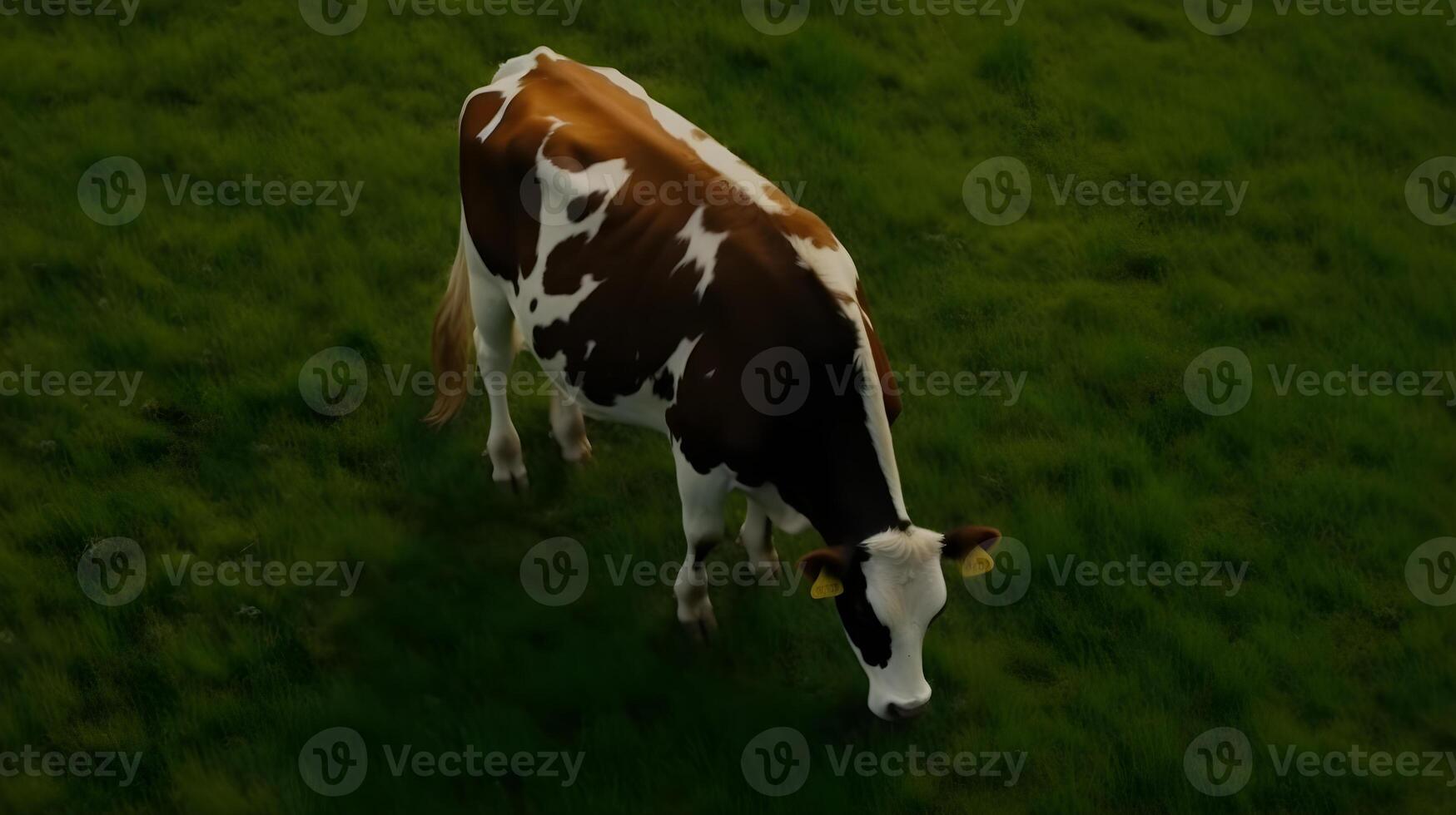 dairy cows are eating grass , photo