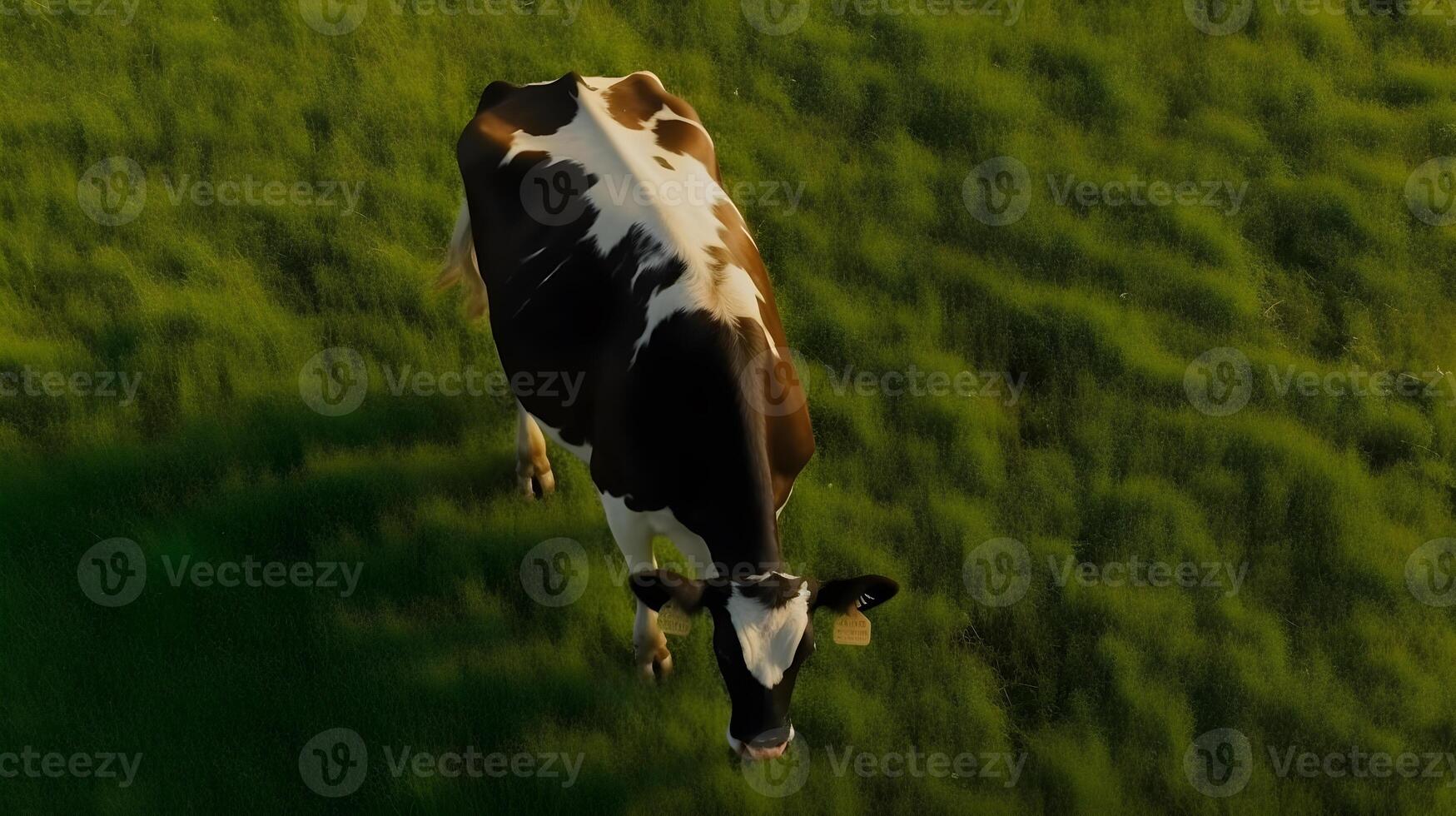 dairy cows are eating grass , photo