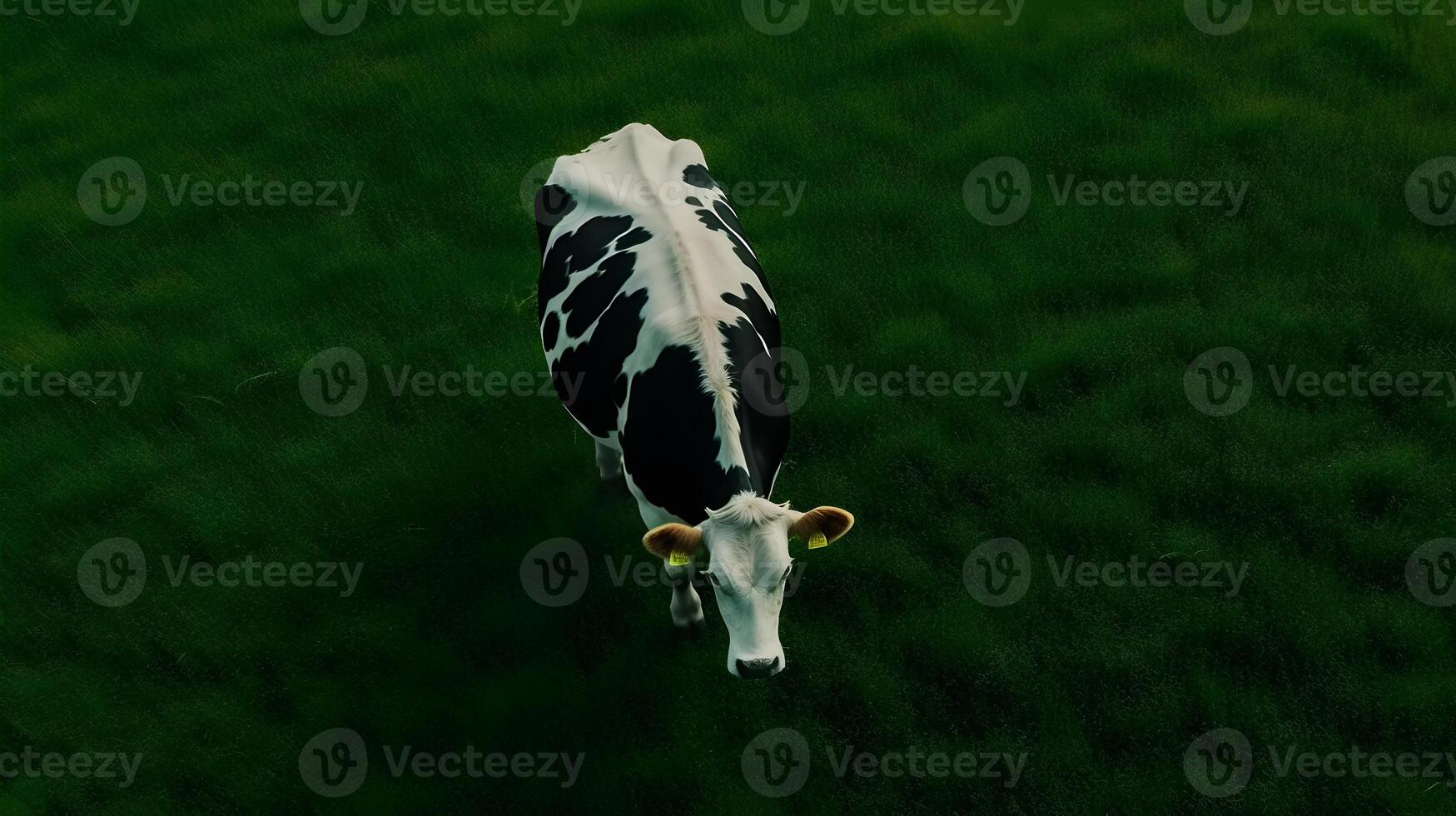 dairy cows are eating grass , photo
