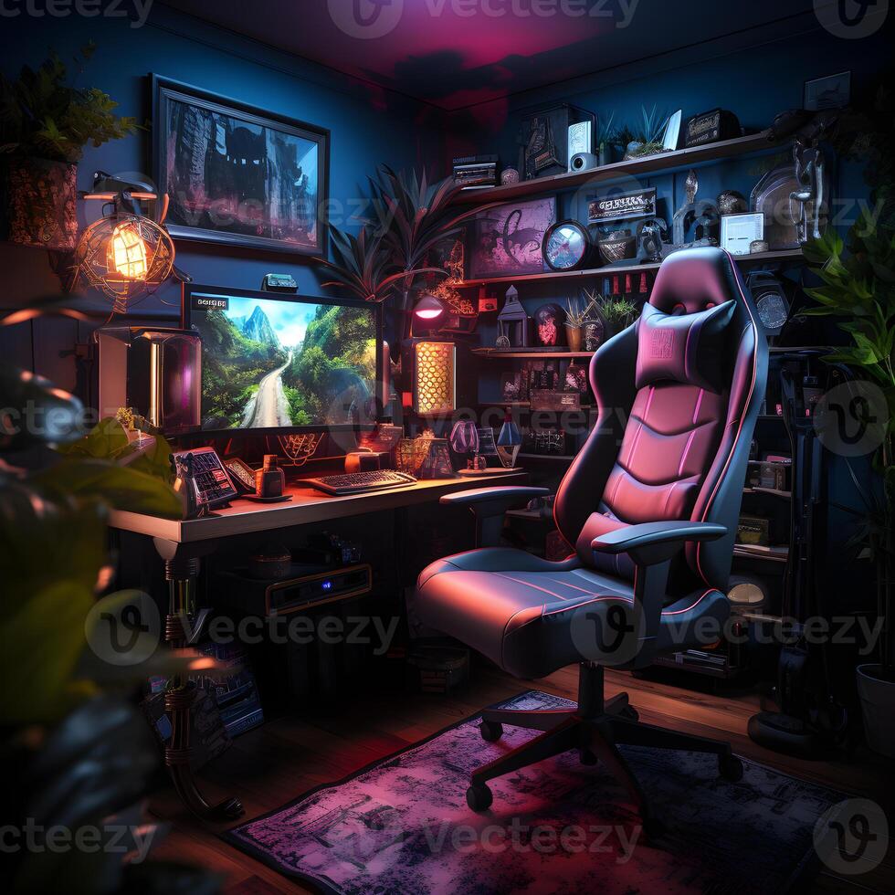 gaming setup room interior ,generative ai photo