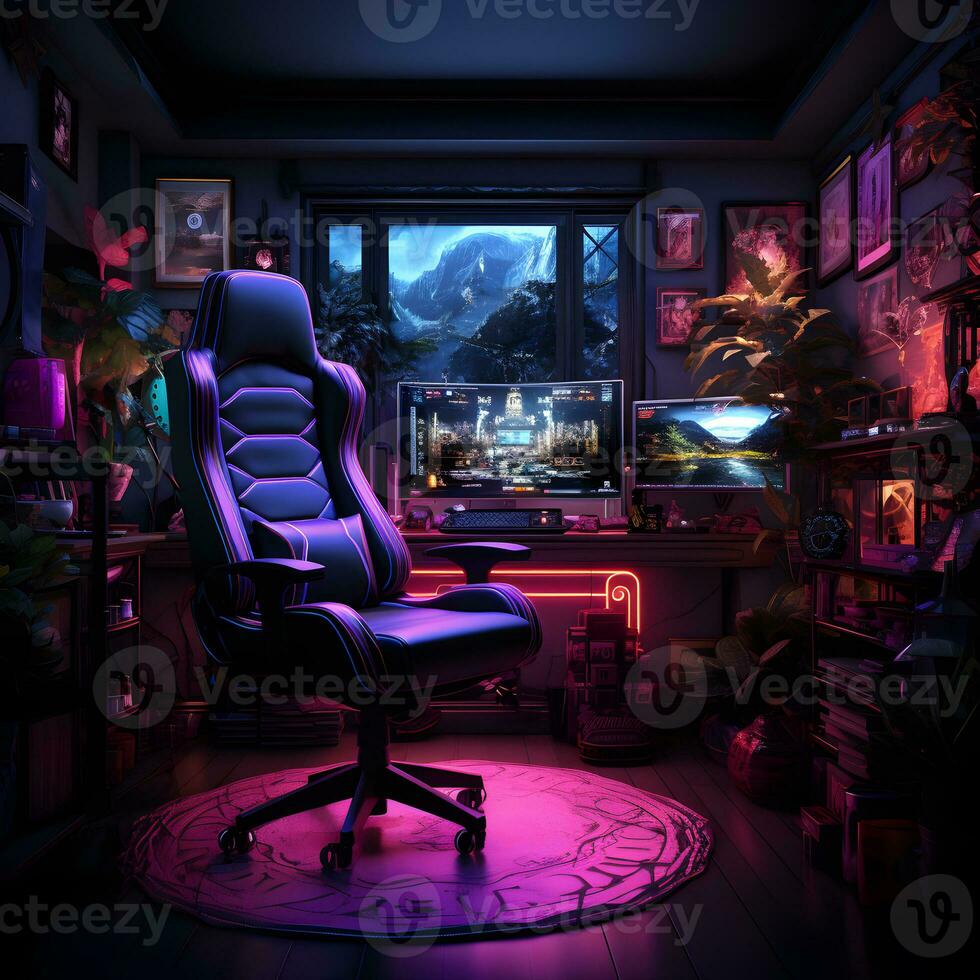 gaming setup room interior ,generative ai photo