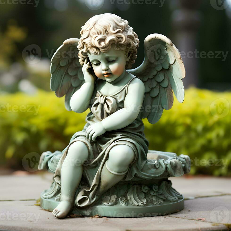 bebé ángel estatua con tímido pose, generativo ai foto