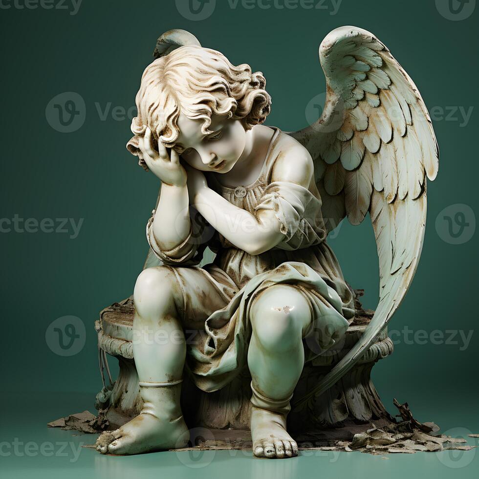 bebé ángel estatua con tímido pose, generativo ai foto