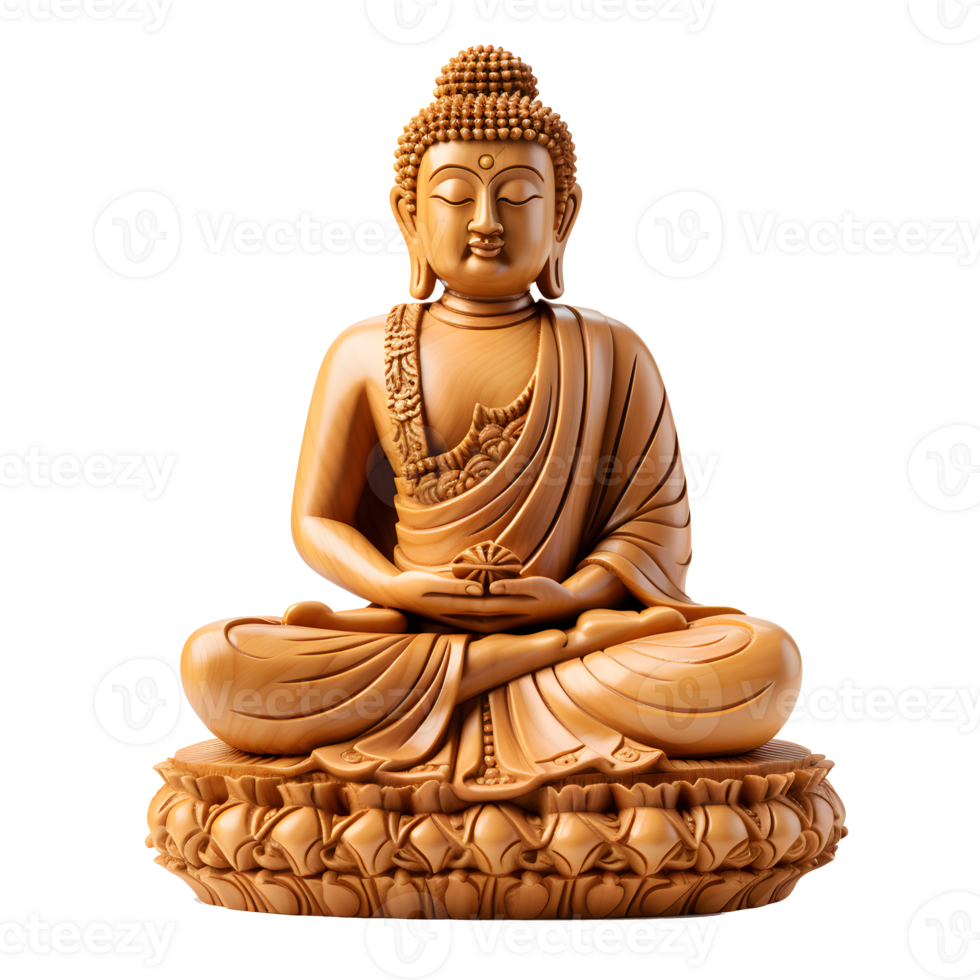 wooden buddha statue isolated on transparent background , png