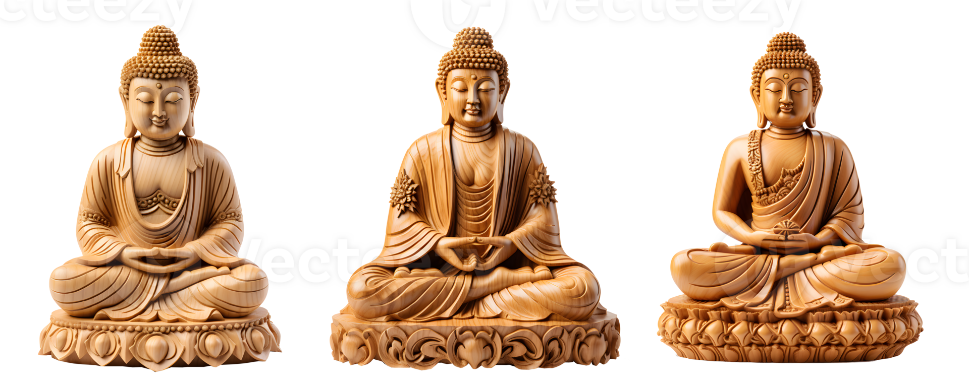 wooden buddha statue isolated on transparent background ,generative ai png