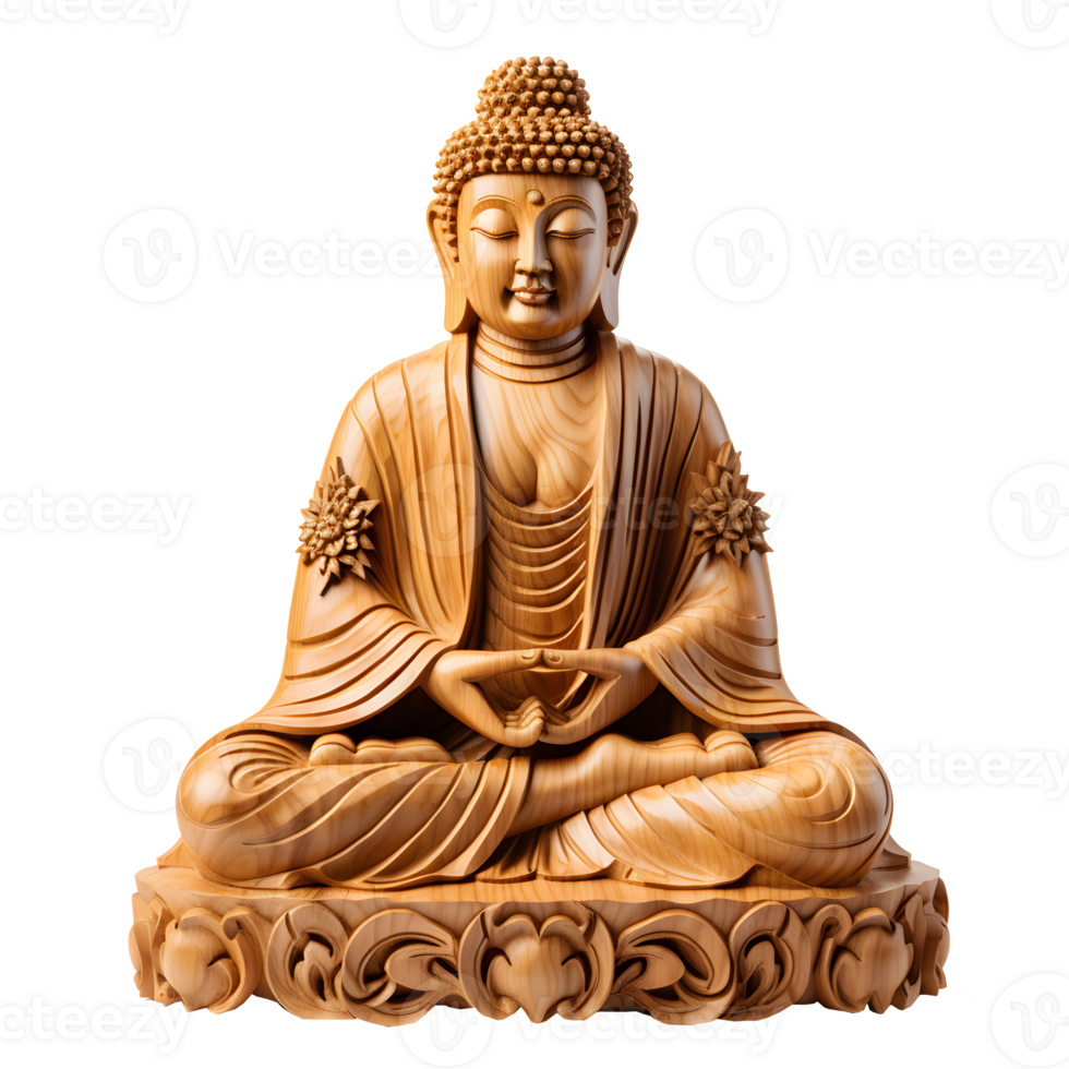 wooden buddha statue isolated on transparent background ,generative ai png