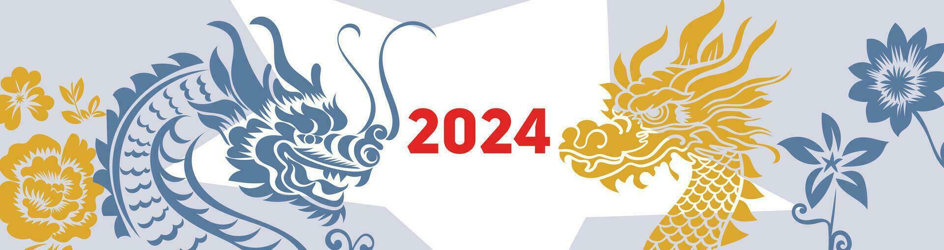 Chinese New Year 2024, the year of the Dragon, vector